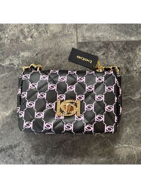 bebe Mini Monogram Crossbody Black And Pink Bag Purse NWT